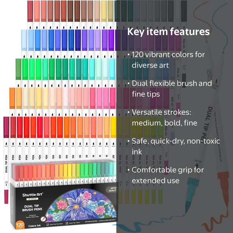 Shuttle Art, Art Marker Set, 120 Colors, Dual Tip, Assorted
