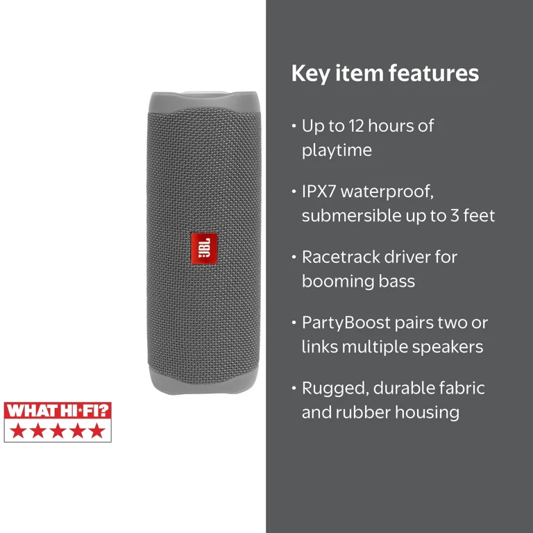JBL, Flip 5, Waterproof Portable Bluetooth Speaker, Grey - Walmart.com