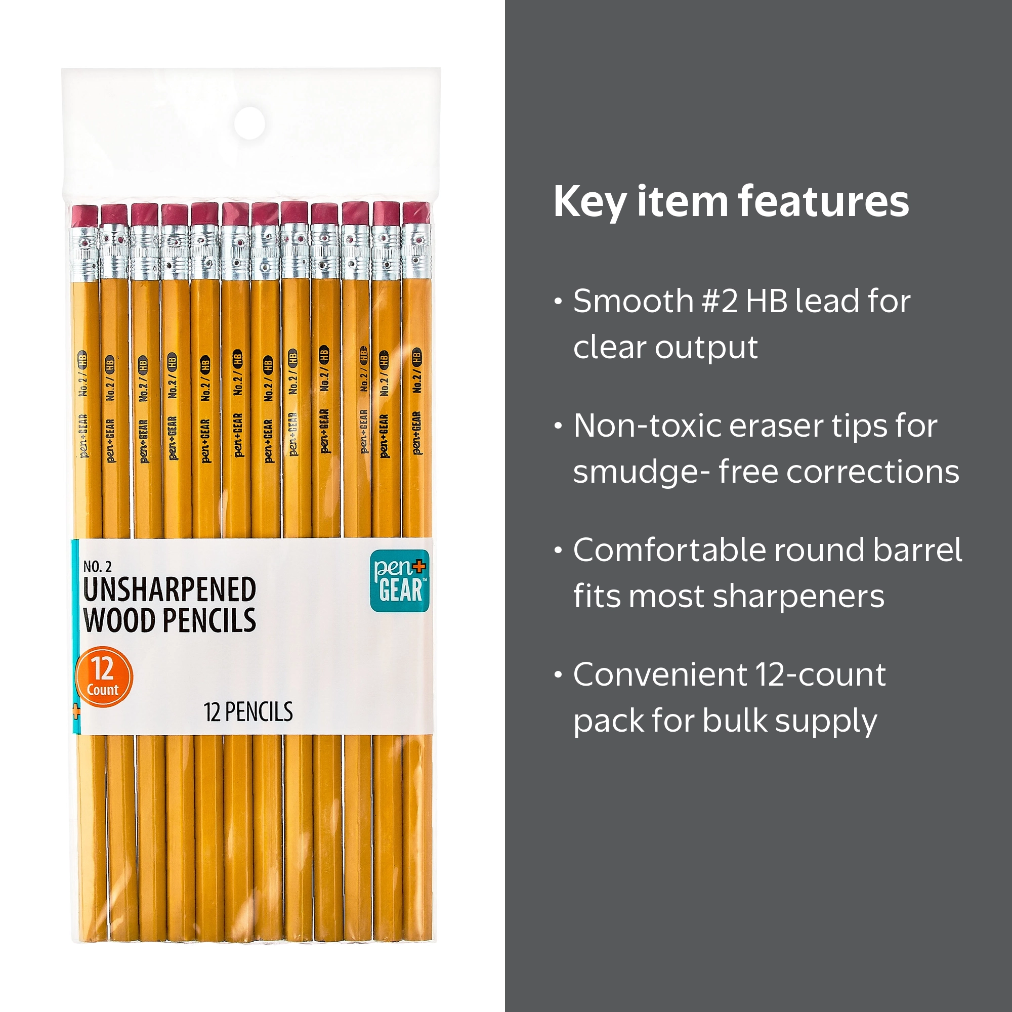 Pen+Gear Unsharpened Wood Pencils, #2 HB Lead, Yellow, 12 Count