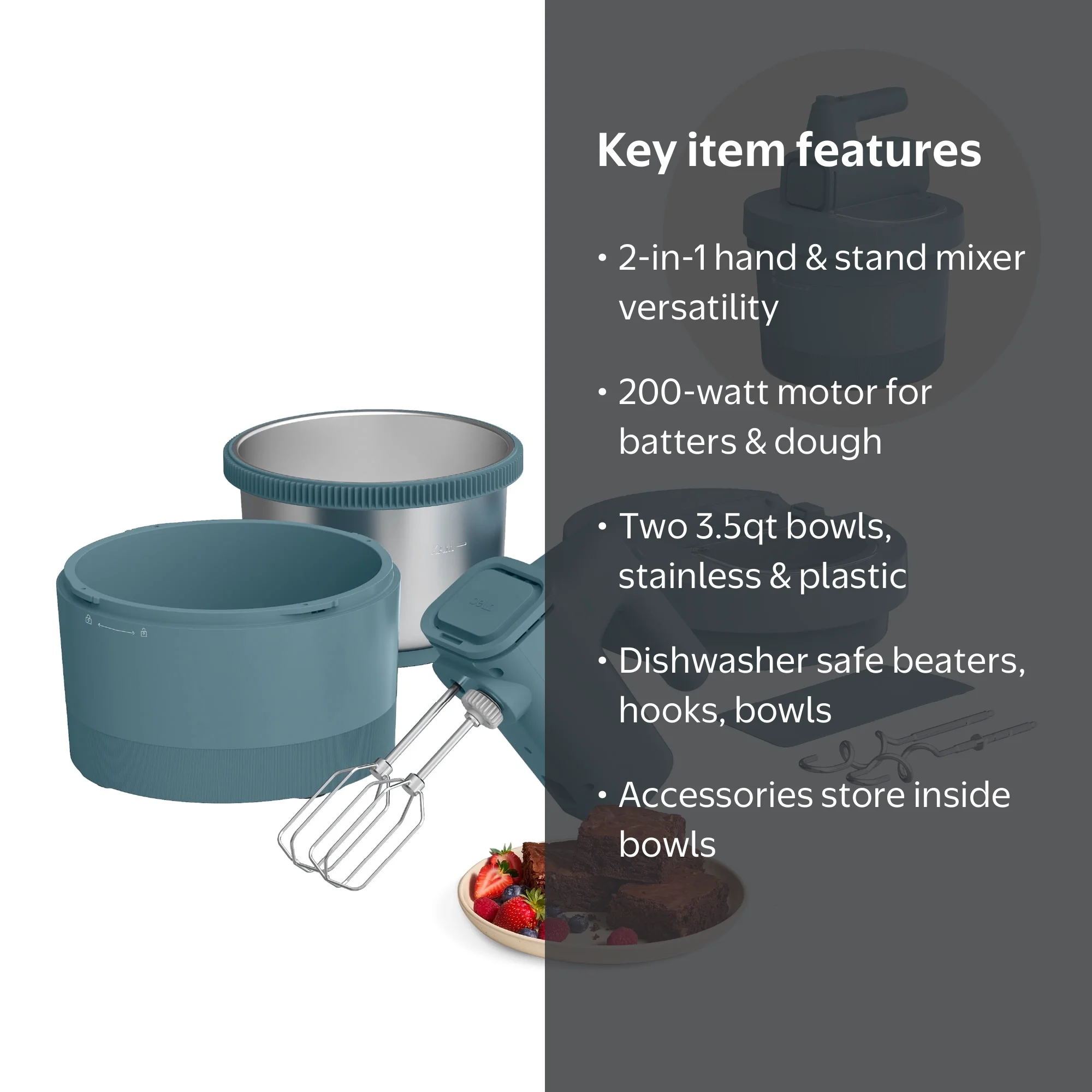 bella 3.5 Qt Hand & Stand Mixer, 2 in 1 Electric Mixer with Bowl
