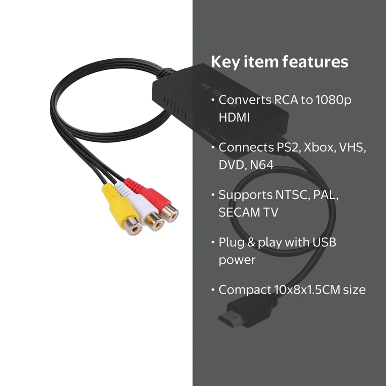 RCA to HDMI Converter, Composite to HDMI Adapter Support 1080P PAL