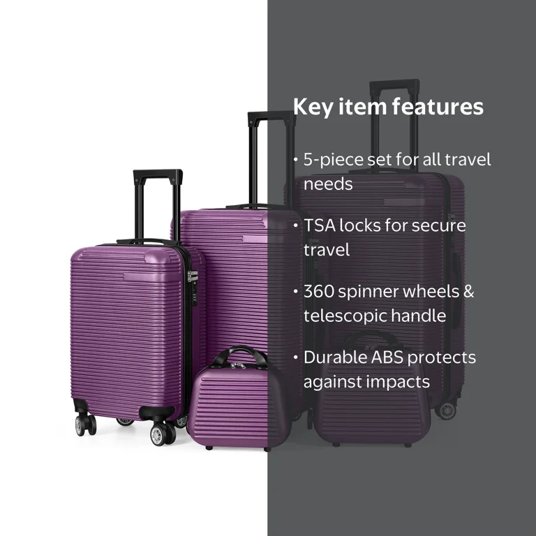 Horizontal Stripe Luggage 5-Piece Set - Purple Suitcases - Walmart.com