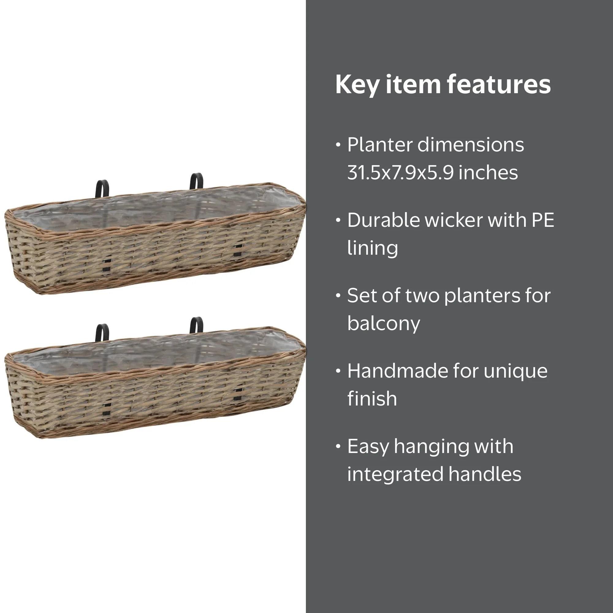 vidaXL Outdoor Garden Hanging Railing Planters Wicker for Flowers and  Vegetables - Walmart.com