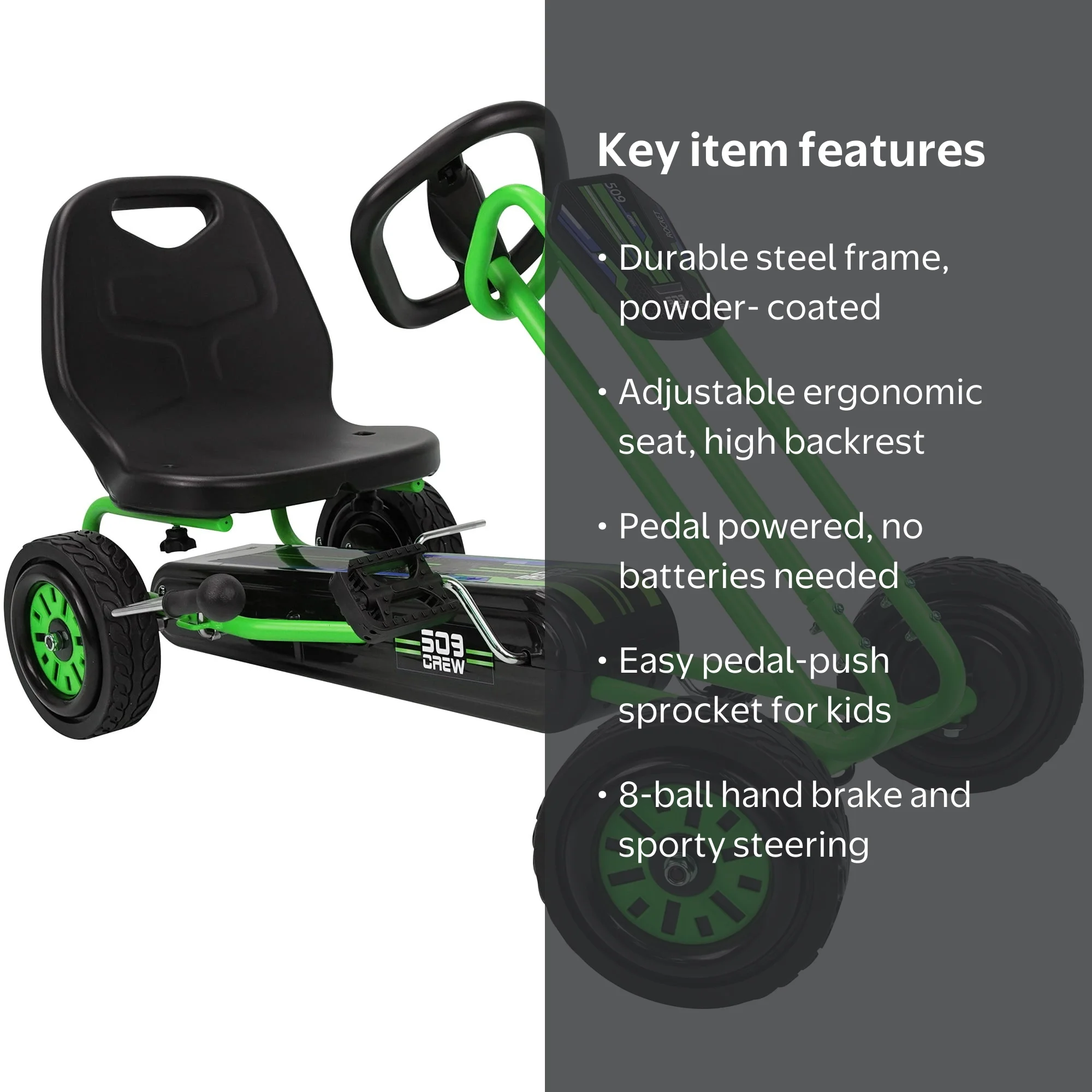 Adjustable Unisex 4+ Years Push & Pedal Ride-On, Green, 38.39 x