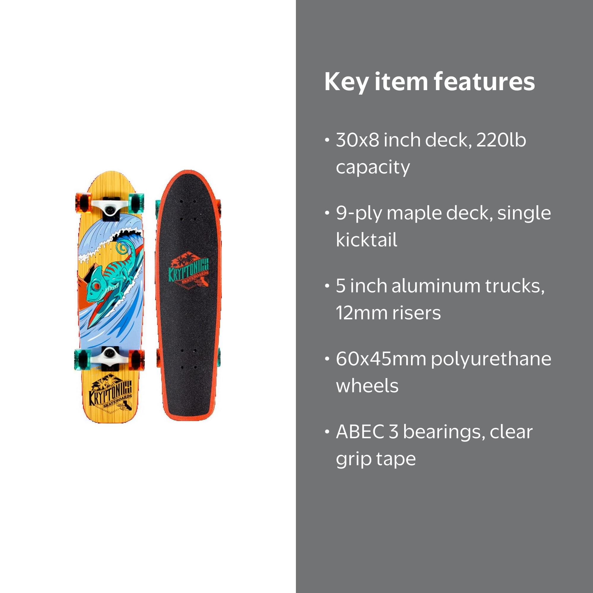 Kryptonics 30 Cruiser Skateboard - Sea Gull Style Trucks - Walmart.com