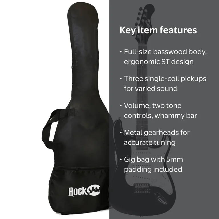 RockJam Black Electric Guitar with Guitar Bag - Walmart.com