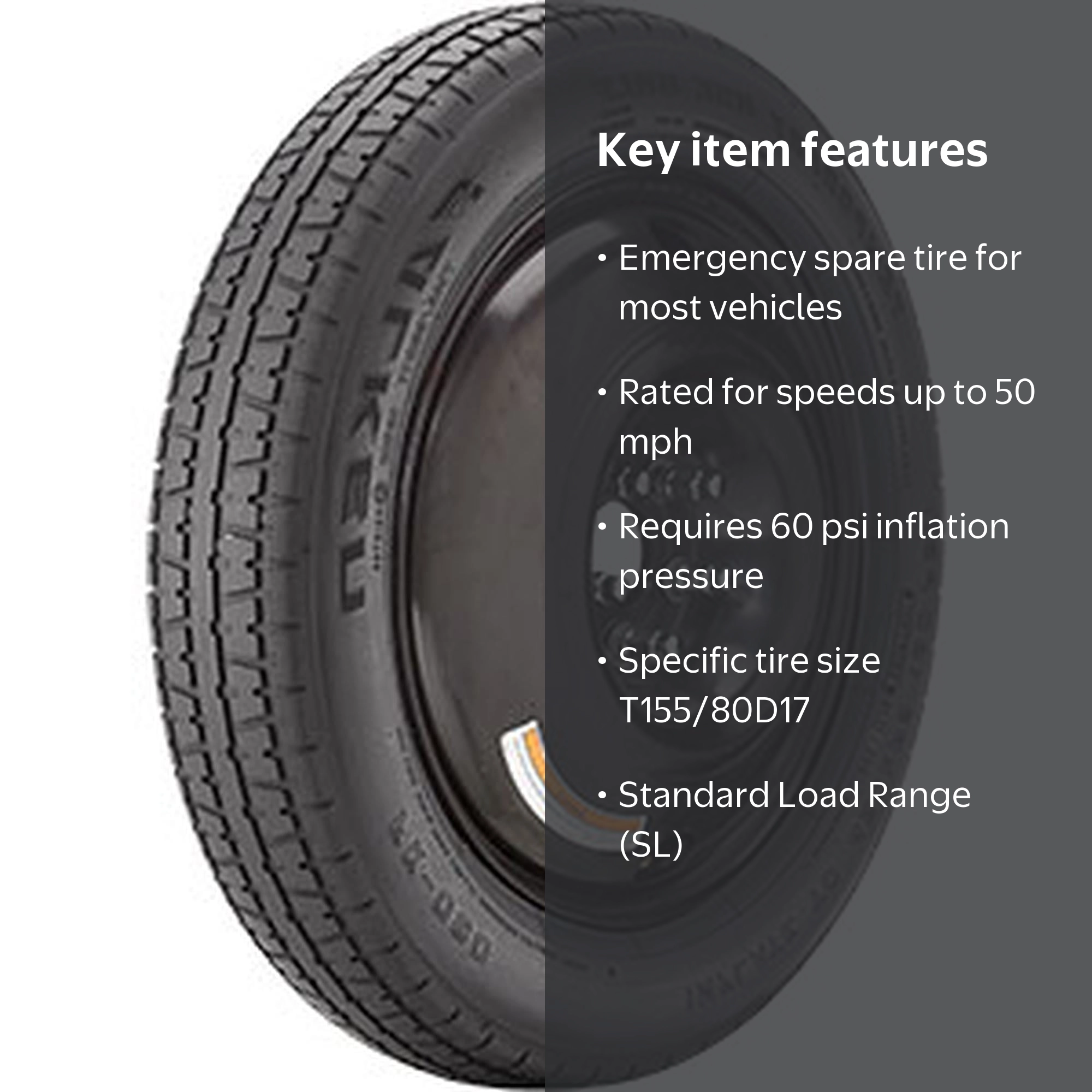 Falken FK-090 T155/80D17 100M Temp Spare Tire, 60 PSI, 50 MPH