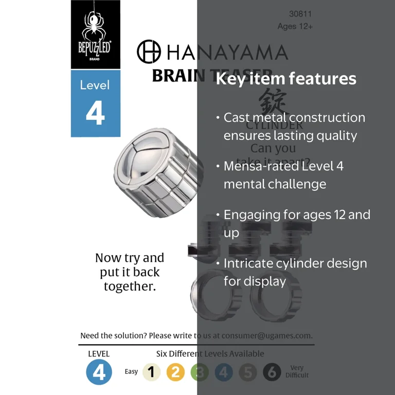 Hanayama, Cylinder Hanayama Metal Brainteaser Puzzle Level 4, 12+