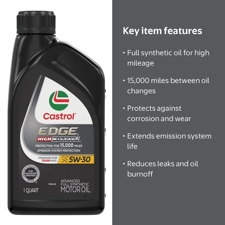 Castrol High Mileage 5W-30 Full Synthetic Motor Oil 1 Quart for