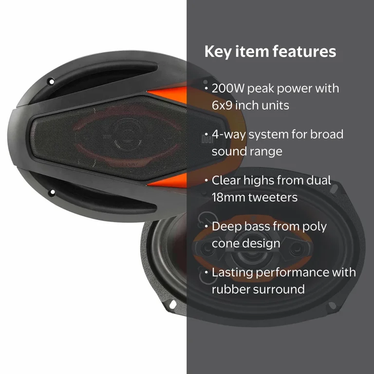 Dual DWS694 200W 6x9 4-Way Car Audio Speakers with Tweeters and