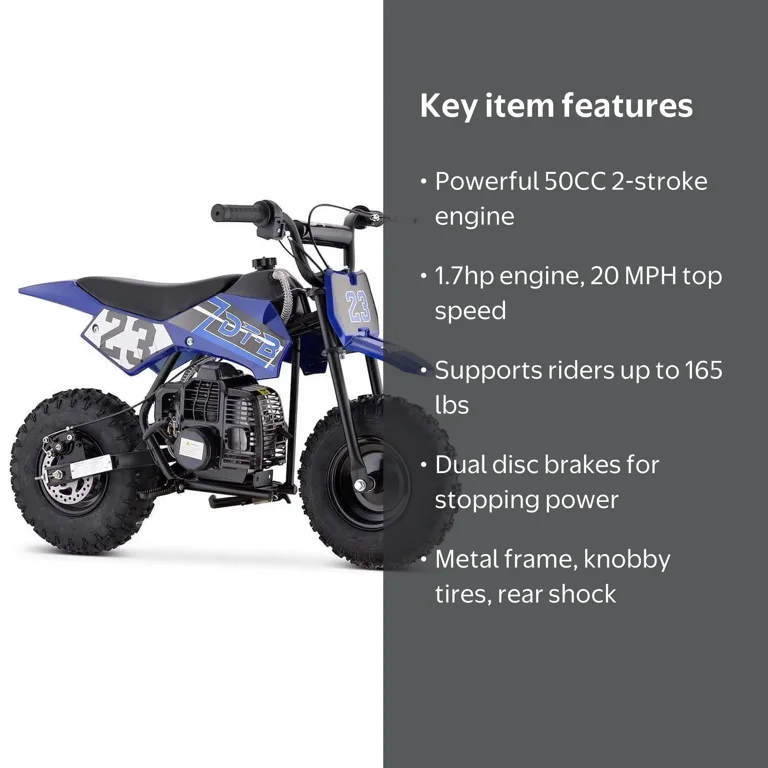 colem 50cc mini gas power dirt bikes Bike Powered for Kids & Teens Bring your kids to an outdoor adventure and create fun memories that indoor environment cannot provide 50cc Kids Dirt Bike Beginners