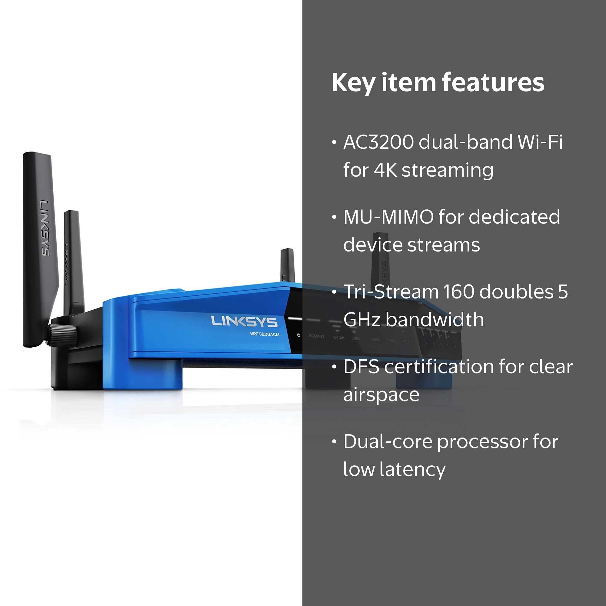 Linksys WRT3200ACM Gigabit Wi-Fi Router, Dual-Band, Open Source