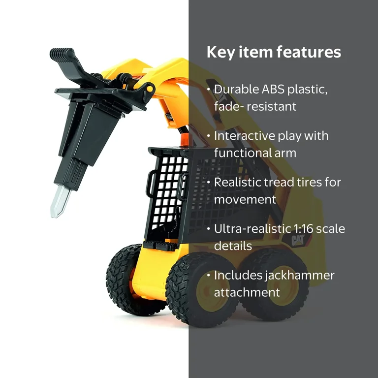 Bruder 09047 Caterpillar Skid Steer Forklift Toy with Jackhammer