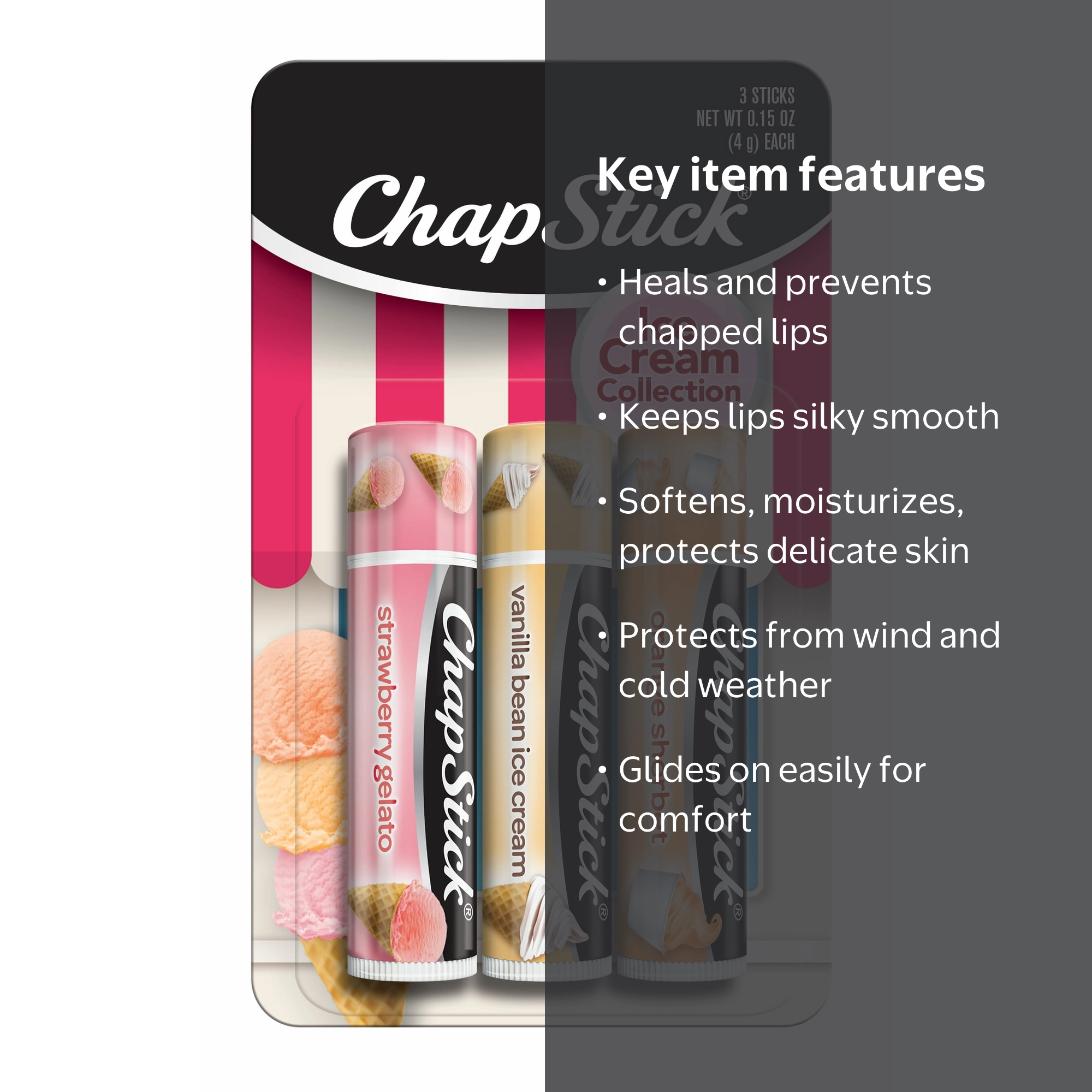 3 pack) ChapStick Ice Cream Collection Lip Balm Lip Care