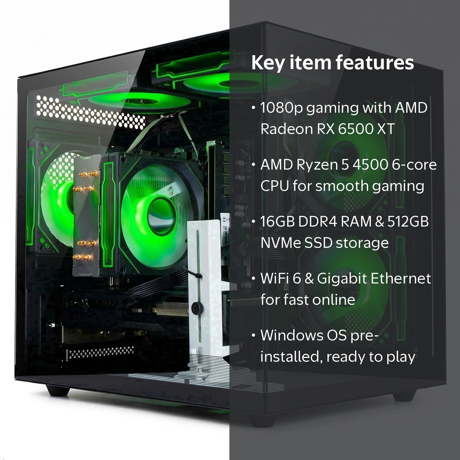 WIWB, Gaming PC, Ryzen 5 4500, RX 6500 XT 4GB, 16GB DDR4 - Walmart.com