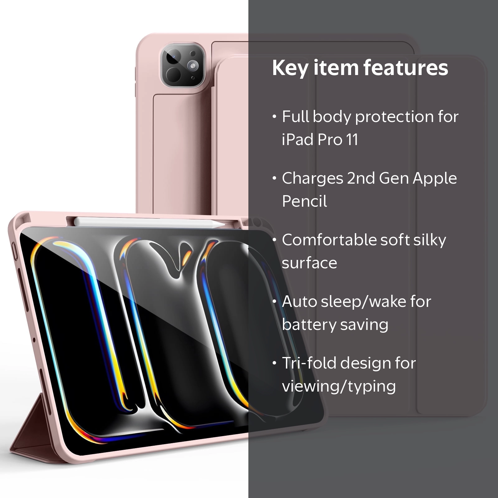 iPad Pro 11 Case 2024 (M4 5. Generation) with Pen Holder, Flexible