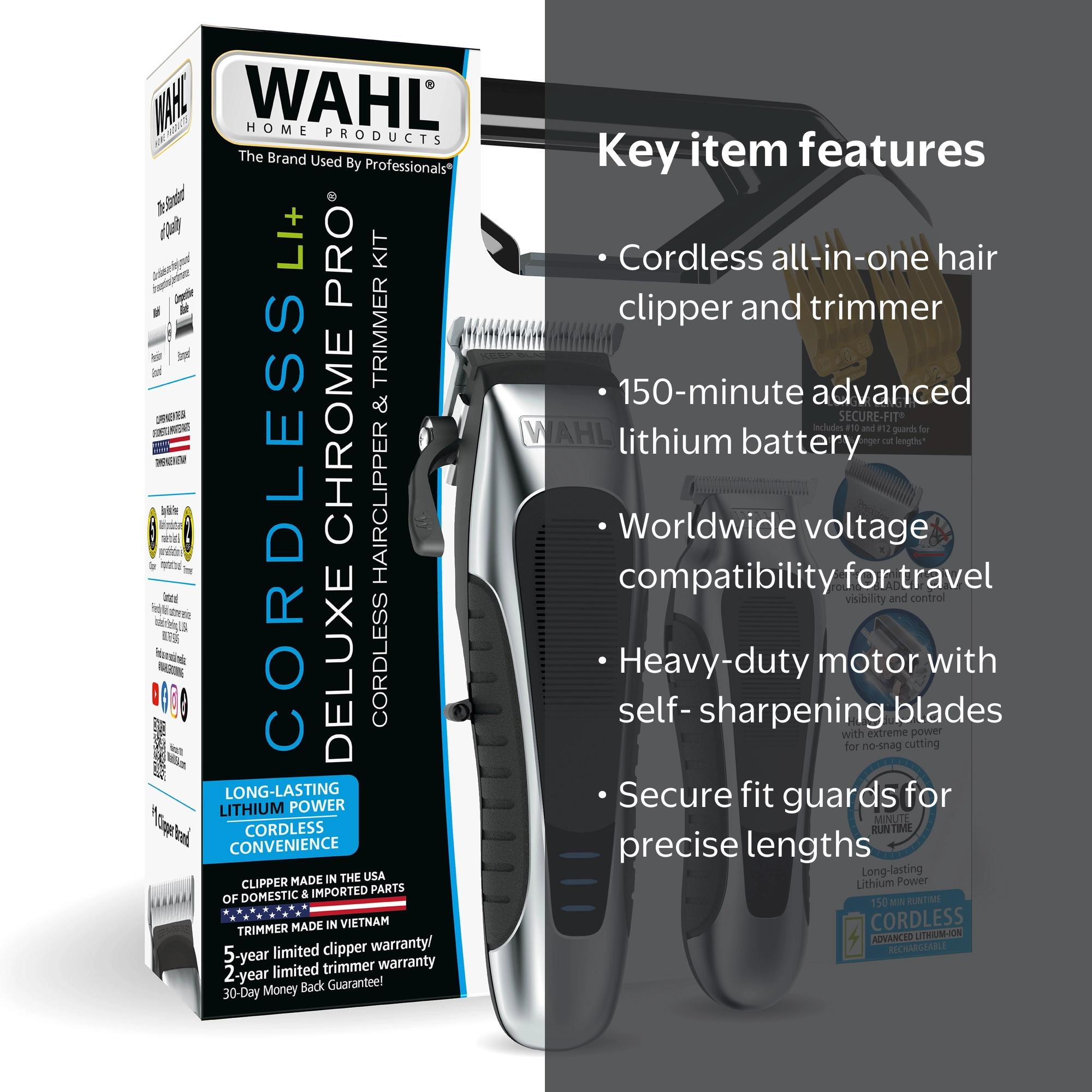 Wahl LI+ Deluxe Chrome Pro Cordless Hair Clippers & Beard Trimmer