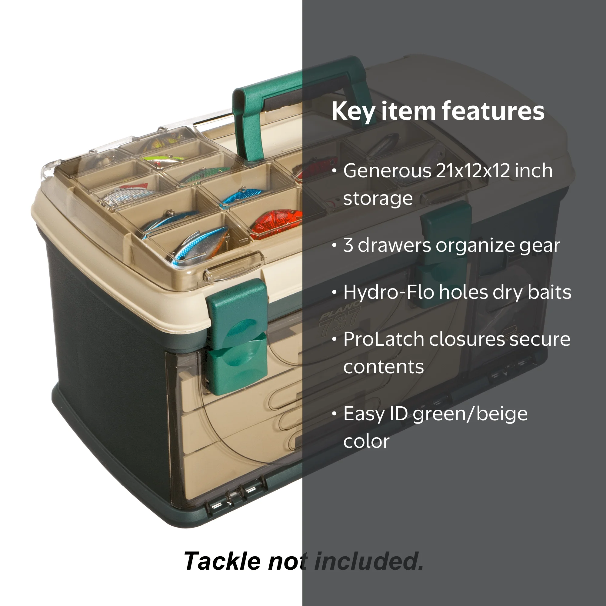 built in tackle box 3 drawer Plano 3-Tray with Dual Top Access, Dark Green Metallic/Off White, Premium Tackle Storage While most users appreciate its size and structure Tackle Storage Unit - 3