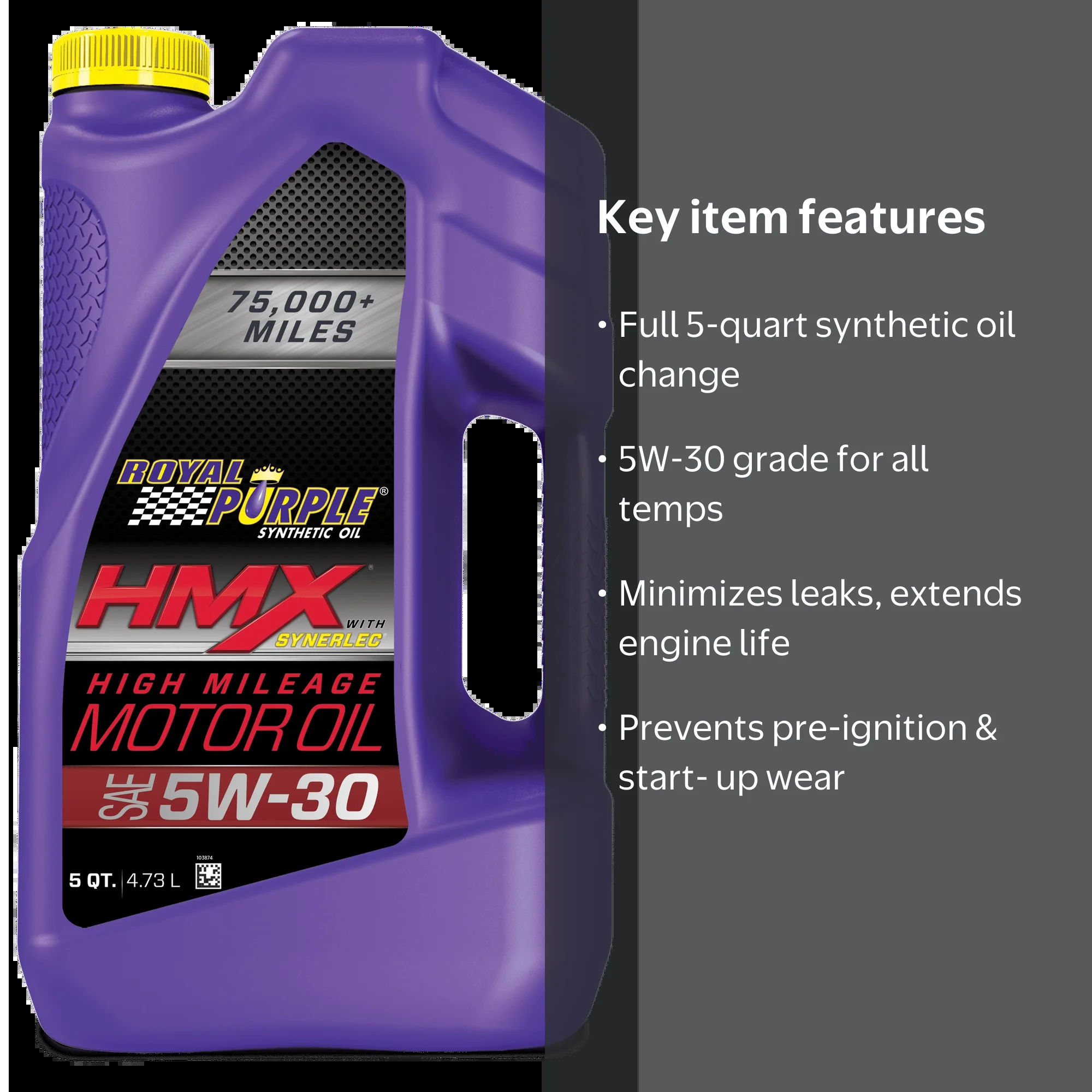 Royal Purple HMX 5W-30 High Mileage Zinc Enhanced Motor Oil, 5