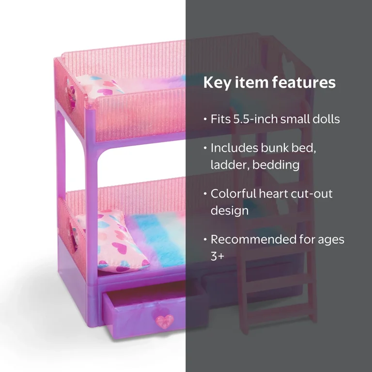 Hey Bestie Nighty Night Bunk Bed Set for Small Dolls with