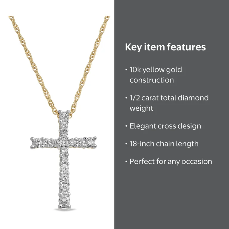 Brilliance Fine Jewelry 1/2 Carat Diamond Cross Pendant Necklace