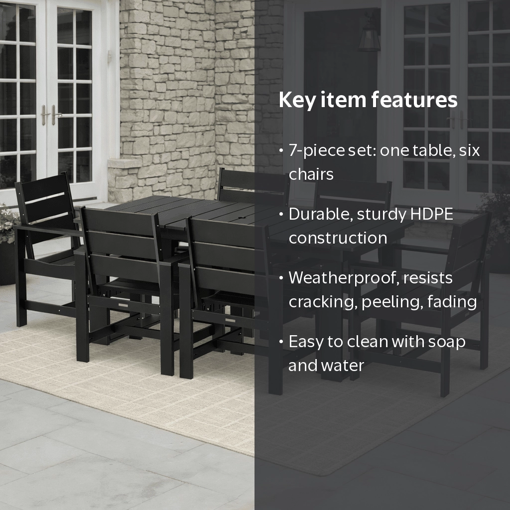 Better Homes & Gardens Ezra 7-Piece Outdoor HDPE Dining Set, Black