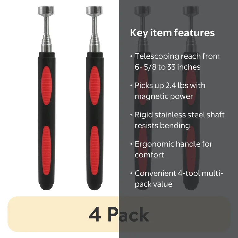 Titan 11663 Telescoping Magnetic Pickup Tool – 6.5 To 33 Inch, 5 Lb Pull Magnet