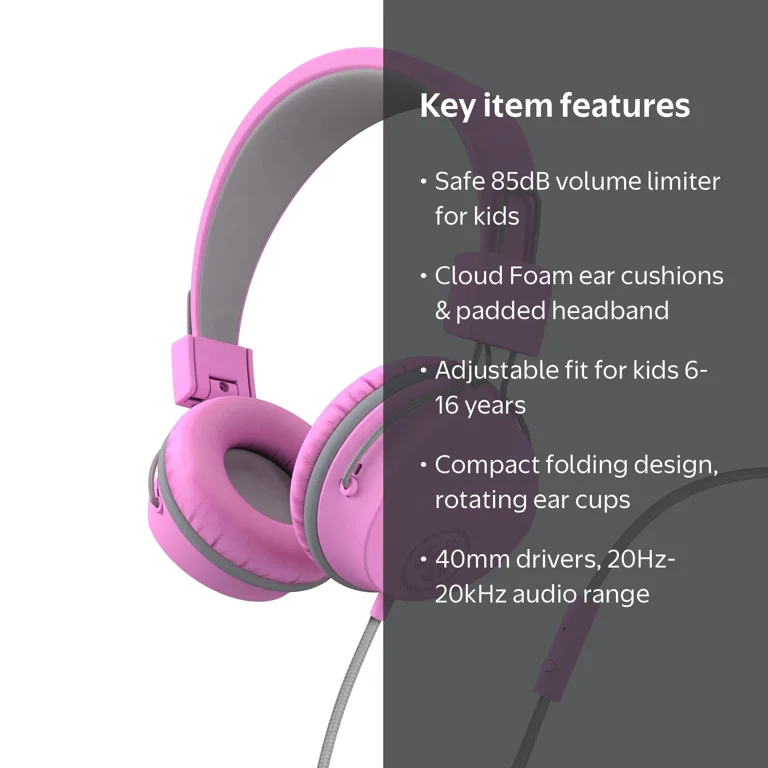 JLab JBuddies Studio Kids Wired Headphones Pink, On-Ear, Noise