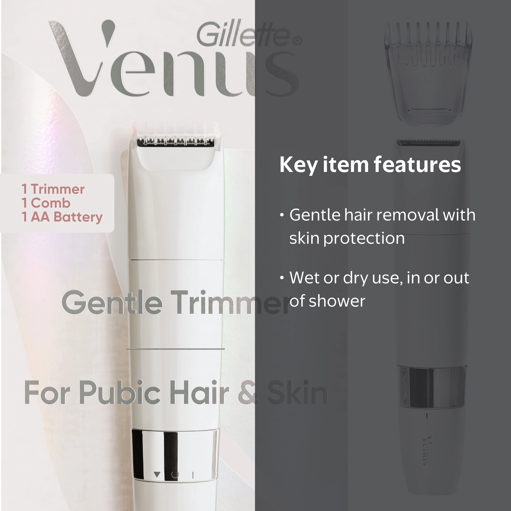 Venus, Female Electric Trimmer, Pubic Hair & Skin Gentle, Wet