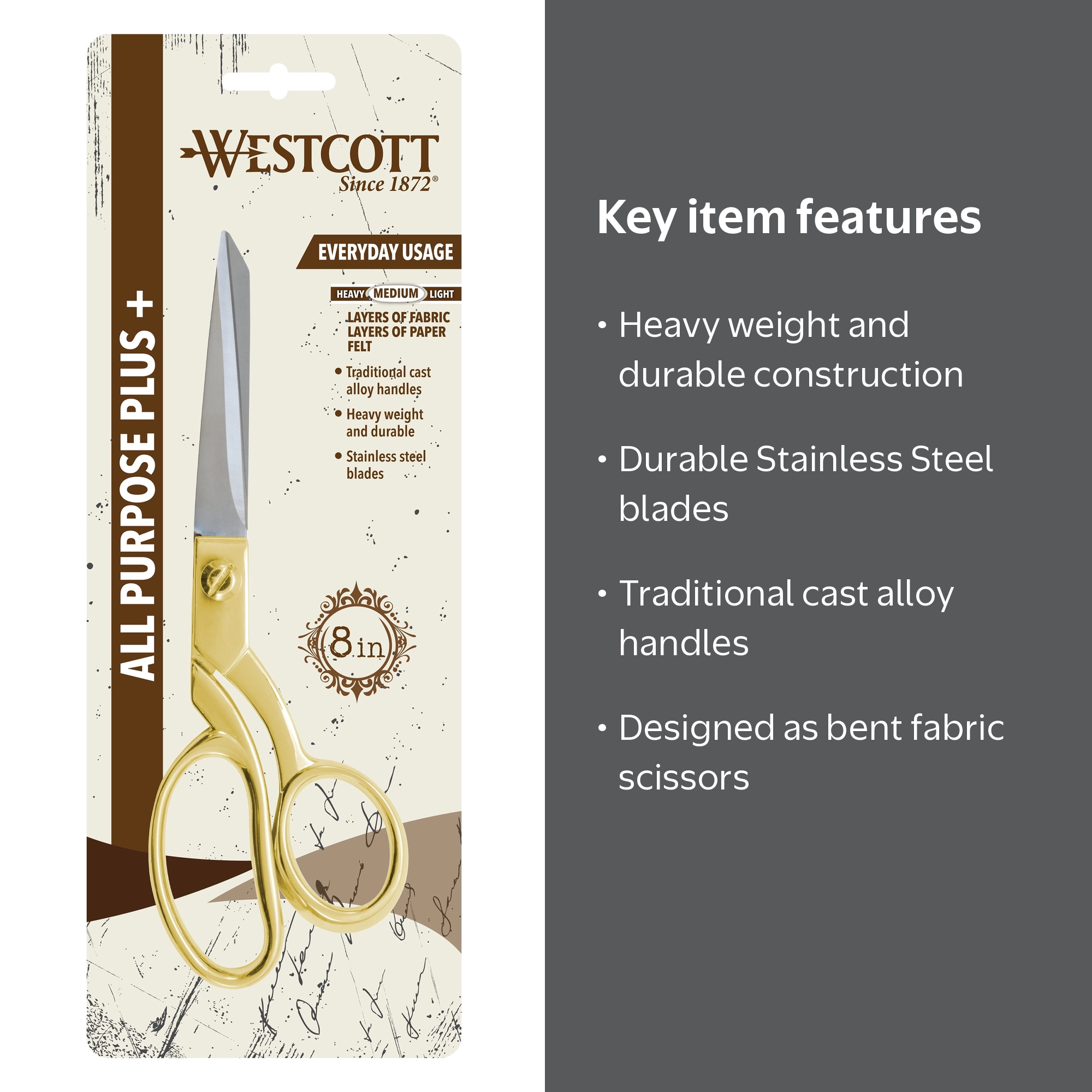 Westcott 8 Inch Fashion Gold Stainless Steel Bent Fabric Scissors