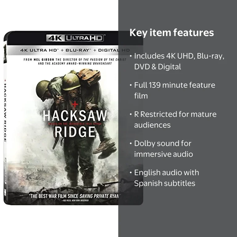 Lions Gate's Hacksaw Ridge Drama - 4K Ultra HD + Blu-ray - Walmart.com