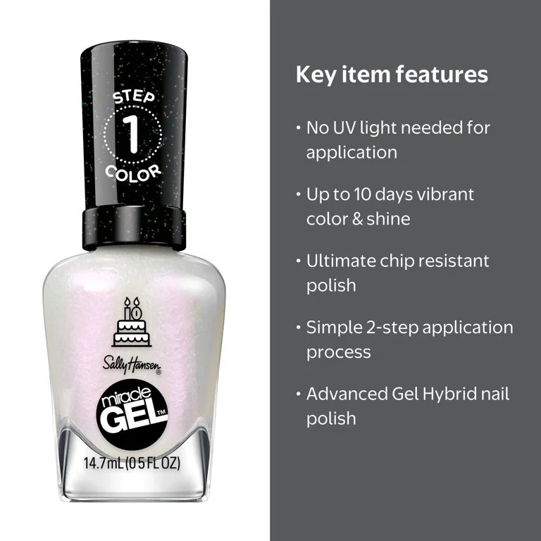 Sally Hansen Miracle Gel Nail Polish 785 Twinkle Whites 0.5 fl oz