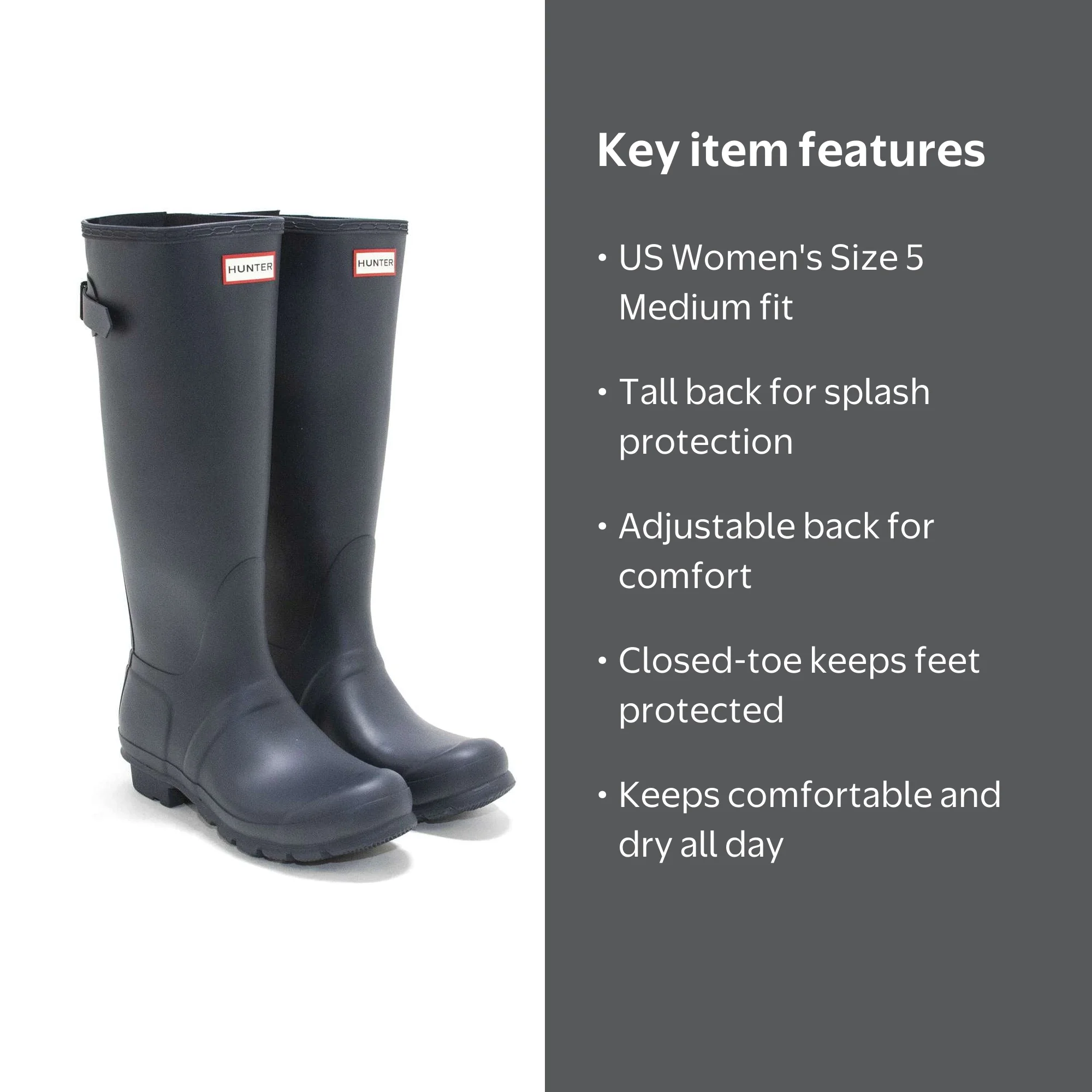 Hunter Women's Original Tall Back Adjustable Rain Boots, Navy,5 M