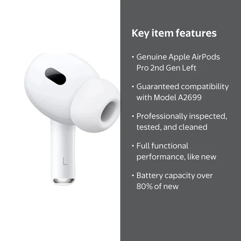 Apple AirPods Pro 2nd Gen Left Earbud, Model A2699 Replacement