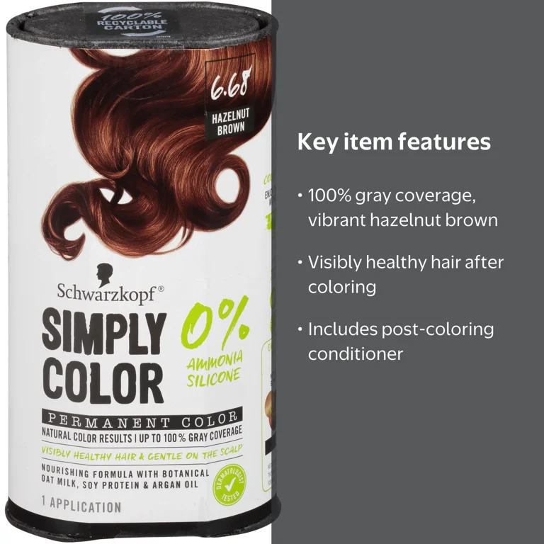茶 bk Schwarzkopf Hair Color 6.68 Hazelnut Brown, Permanent Dye