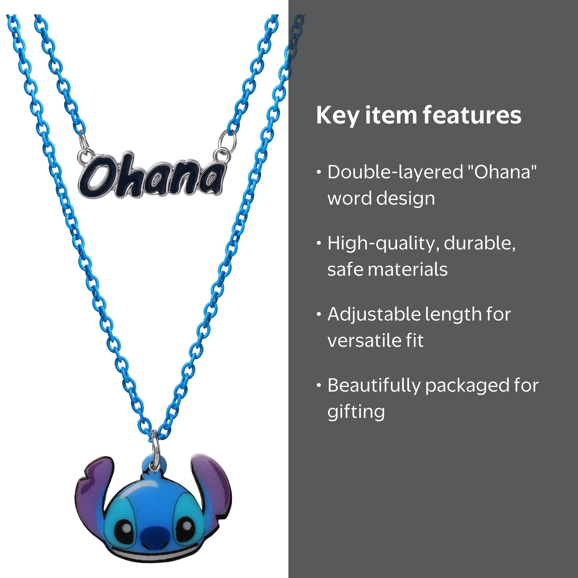 Disney Lilo & Stitch Ohana Double Necklace for Girls, Tweens