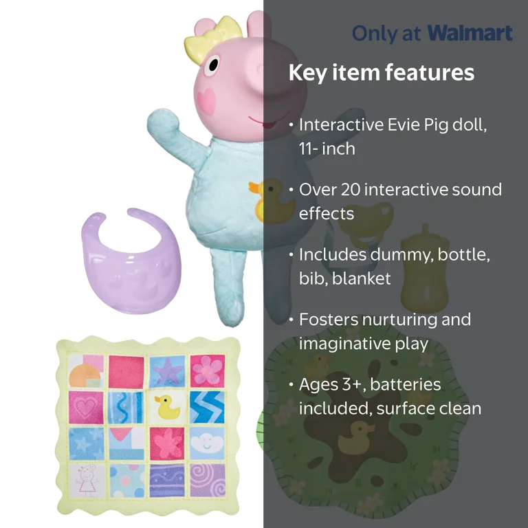 Peppa Pig Toys Oinks + Snuggles Evie Interactive Baby Doll with