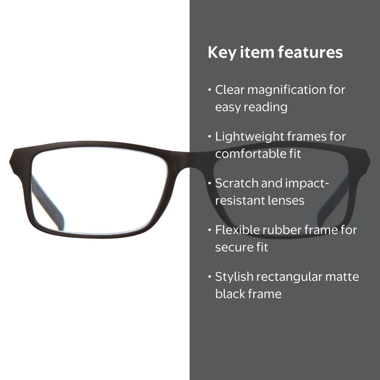 Ironman Rectangle Black Reading Glasses 2.00 - Walmart.com
