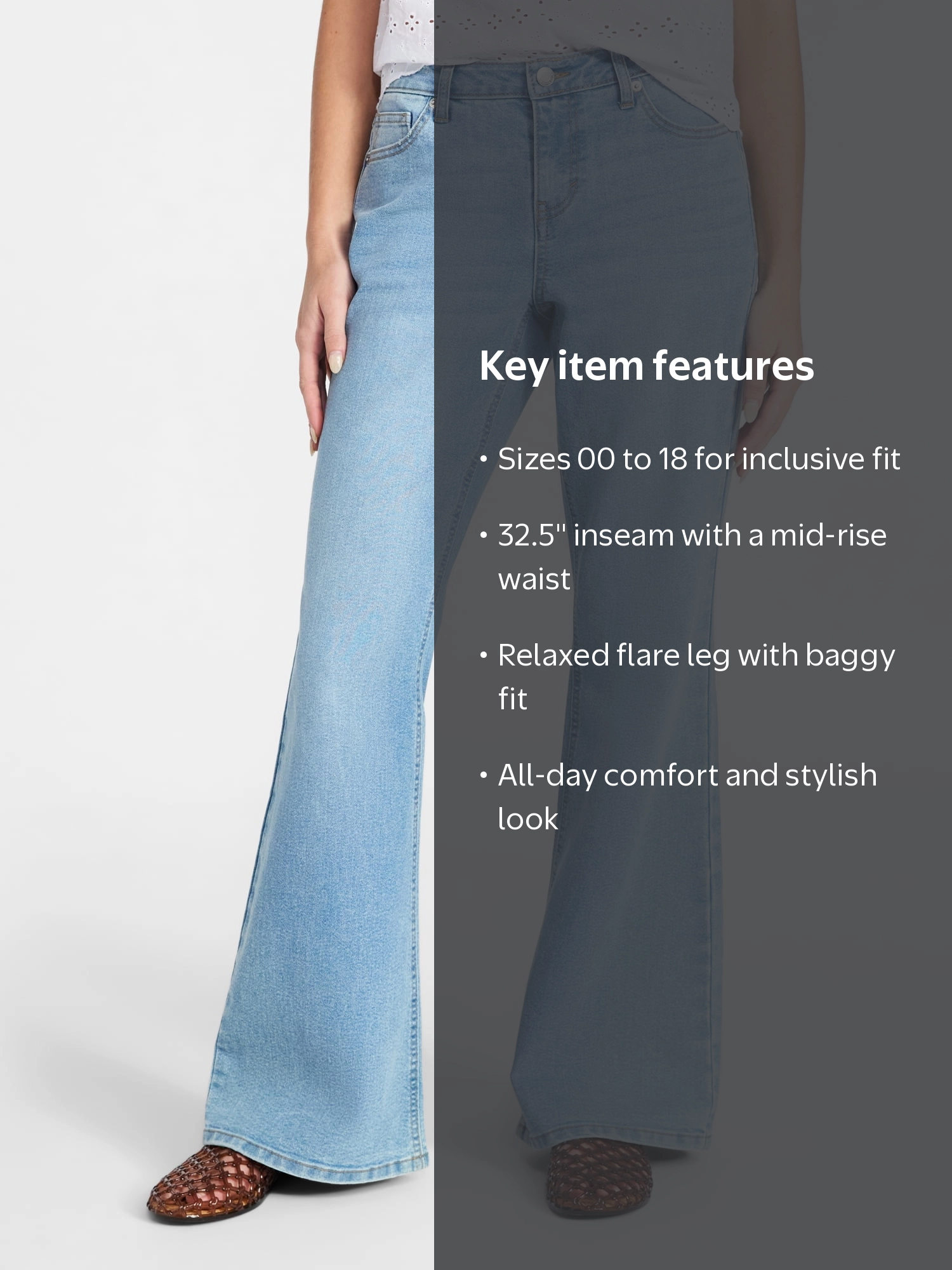 No Boundaries Baggy Flare Jeans, 32.5'' Inseam, Women's 00-18