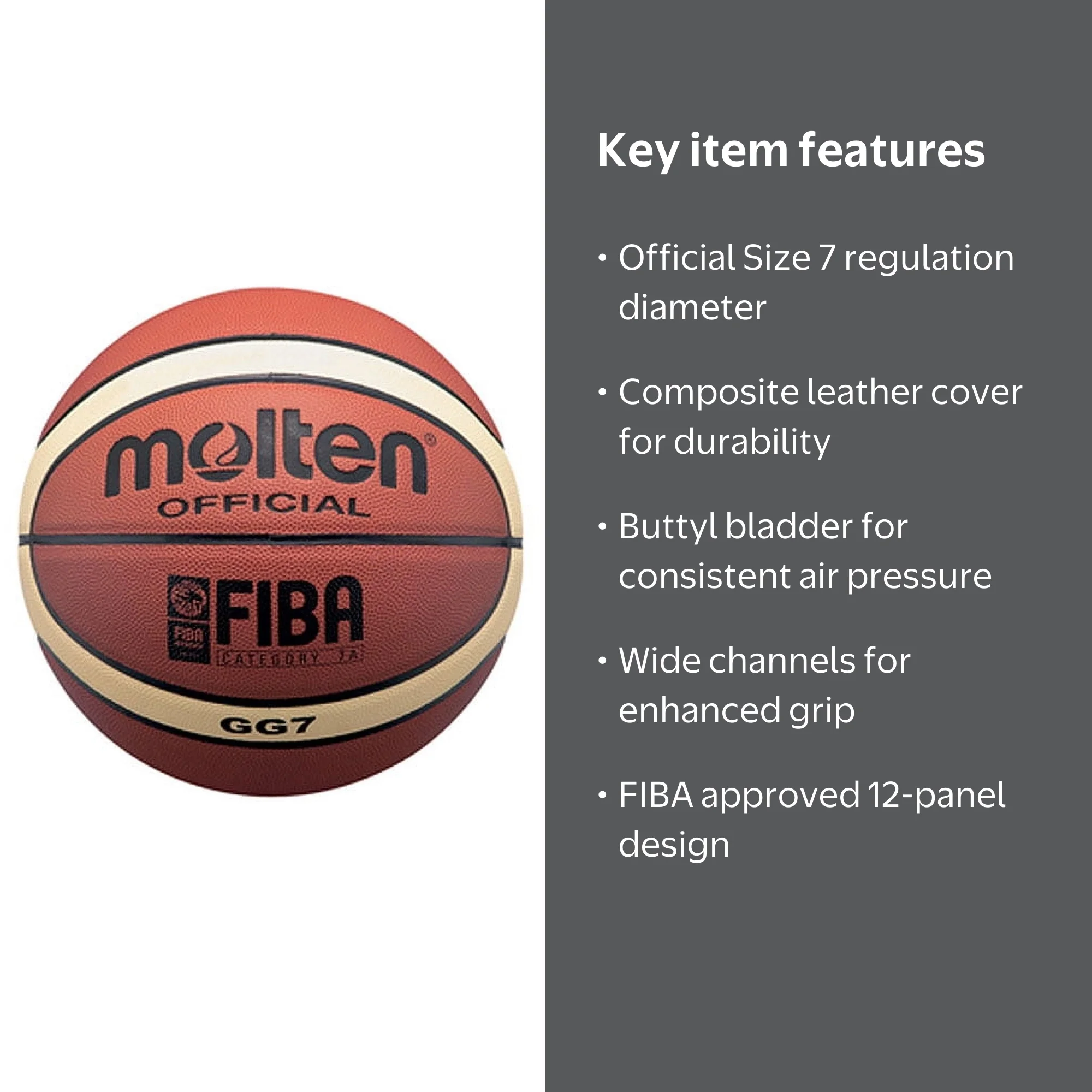 Molten GG7 Official FIBA Indoor Composite 29.5 Men's Basketball