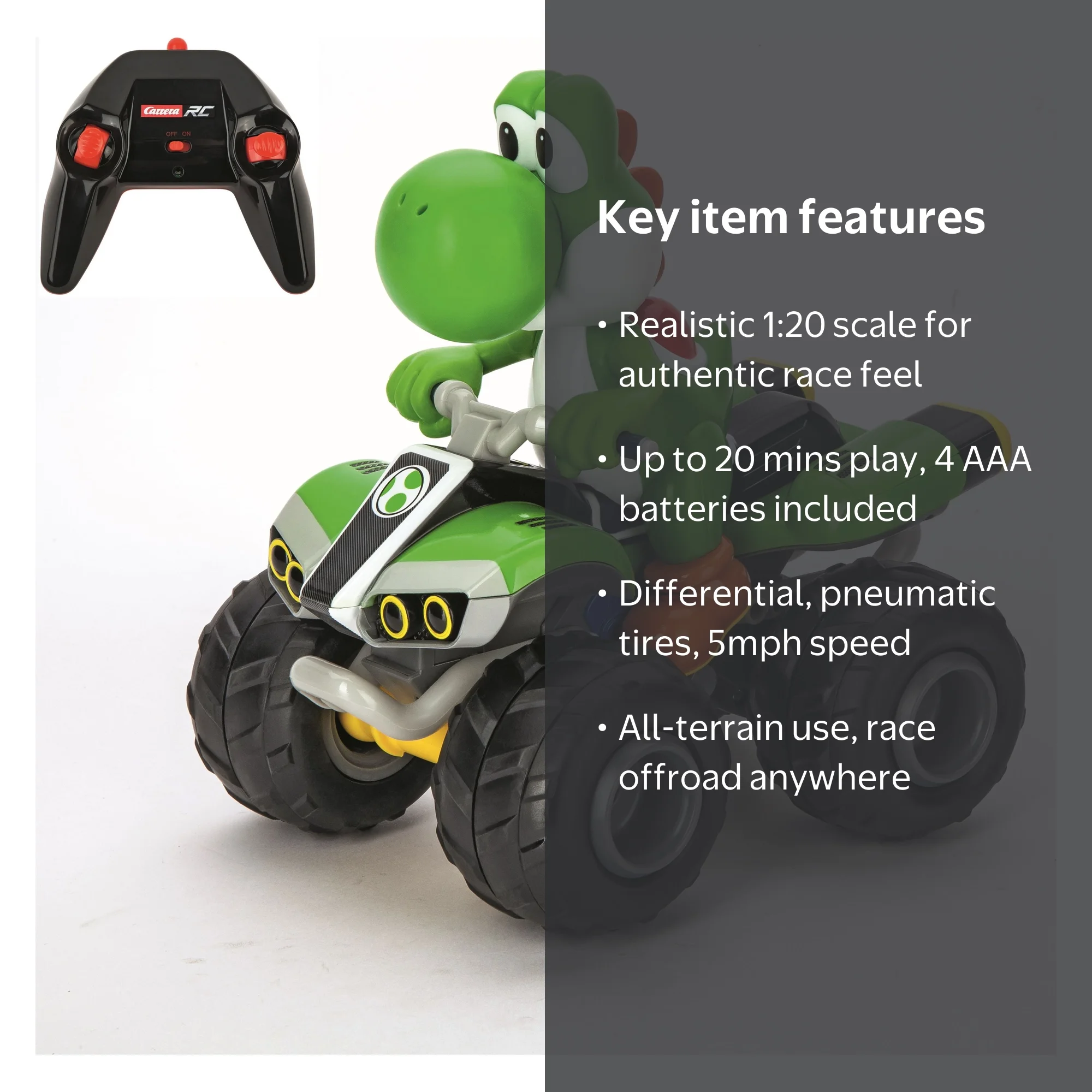 Carrera, RC 1:20 Scale Offroad Toy Car, Mario Kart Yoshi Quad, 2.4