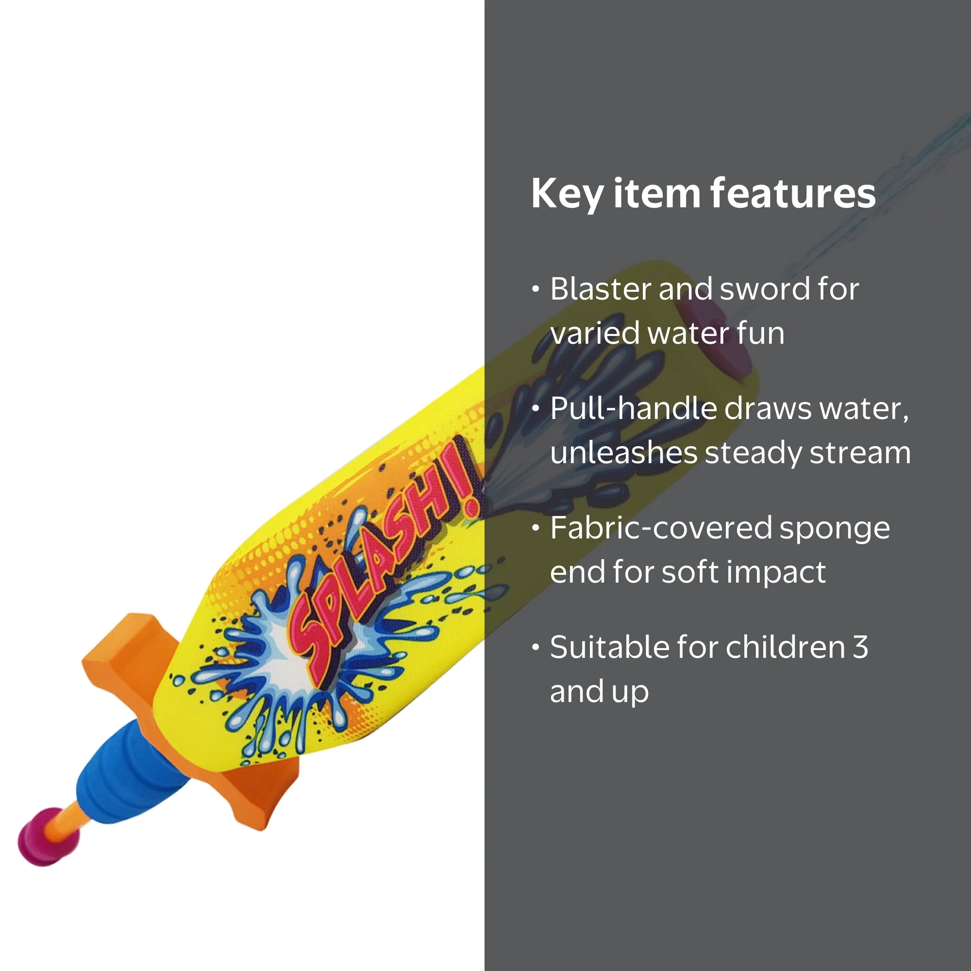 Banzai 2-in-1 Water Blaster & Foam Sword for Kids Ages 3+ - Hydro