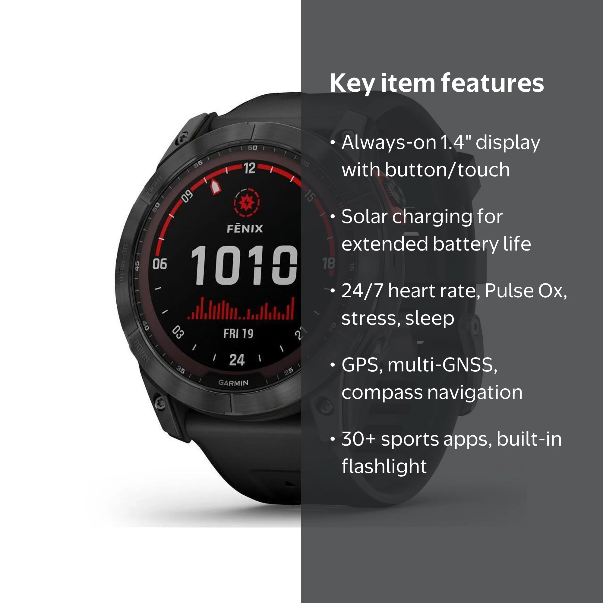 Garmin Fenix 7X Solar Fitness Smartwatch, Slate Gray with Black