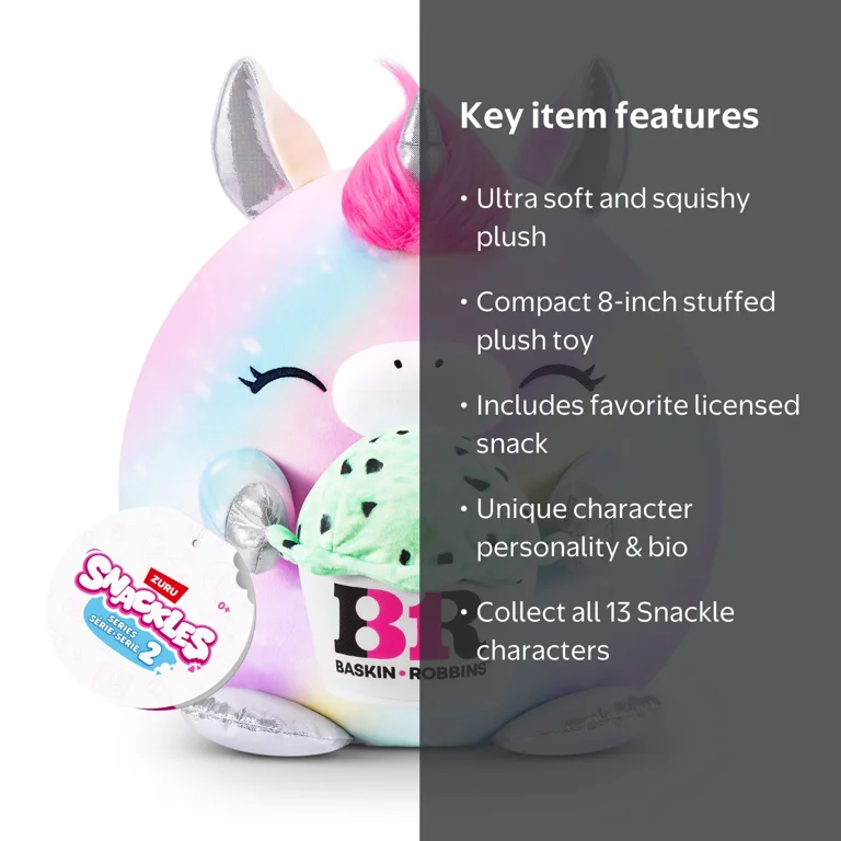 SNACKLES 8 inch Snackle (Baskin Robinns) Marty the Unicorn, Ultra