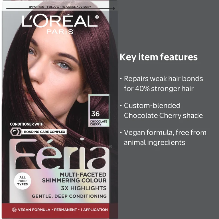 L'Oreal Paris Feria Permanent Hair Color, 36 Deep Burgundy Brown