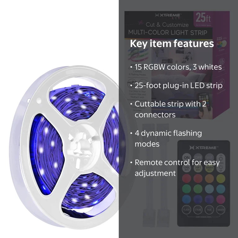 Xtreme Lit 25ft Indoor LED Strip Lights Kit, Multicolor LED Lights