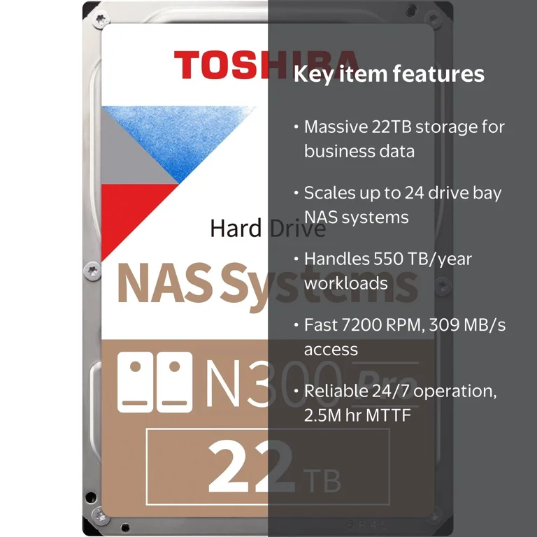 Toshiba N300 PRO 22TB Large-Sized Business NAS (up to 24 Bays) 3.5