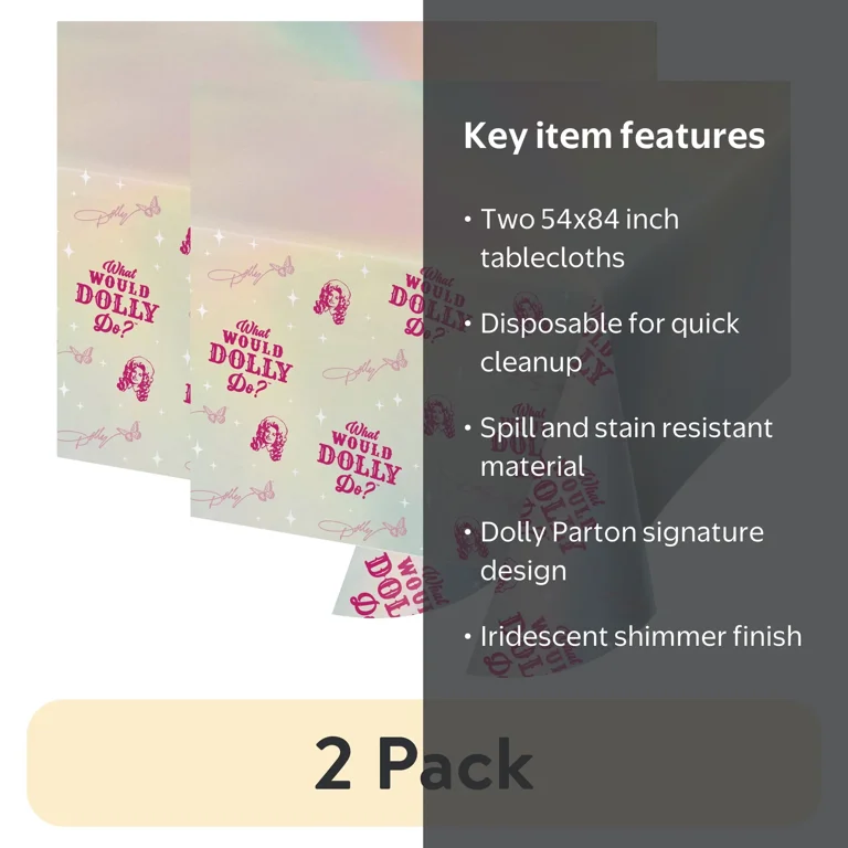 Dolly Parton Iridescent Foil Tablecloth 54 x 84 in 2 Pack
