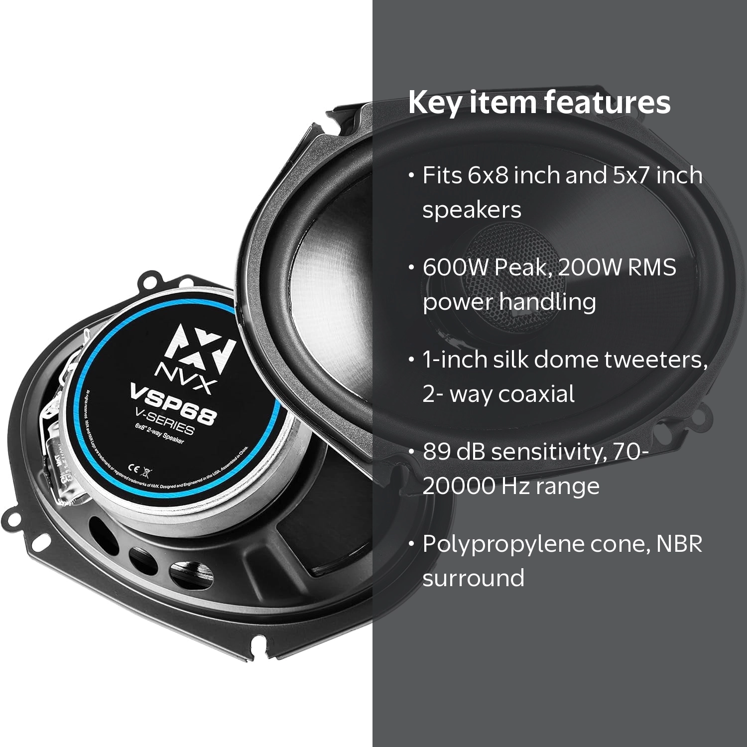 NVX, Car Speakers, VSP68 6x8, 600W Peak 200W RMS, 2-Way Coaxial