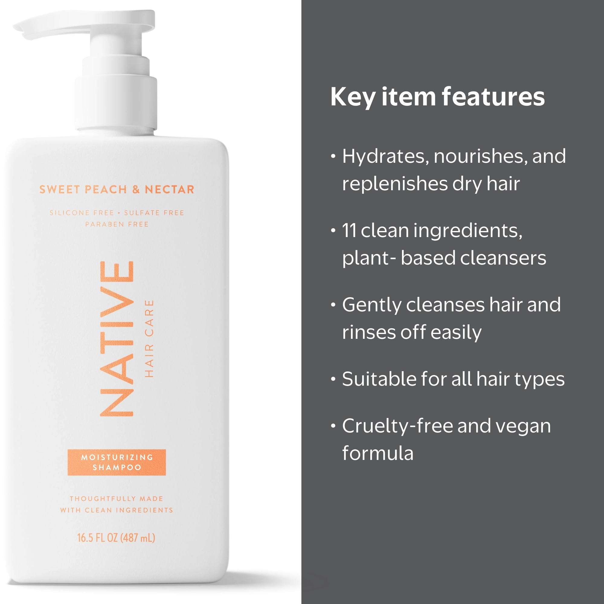 Native Moisturizing Shampoo Sweet Peach and Nectar 16.5 fl oz